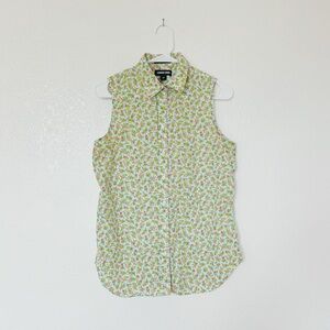 Lands End Citrus Print Button-Up Shirt Lemon Orange Grapefruit Tank Top Vintage